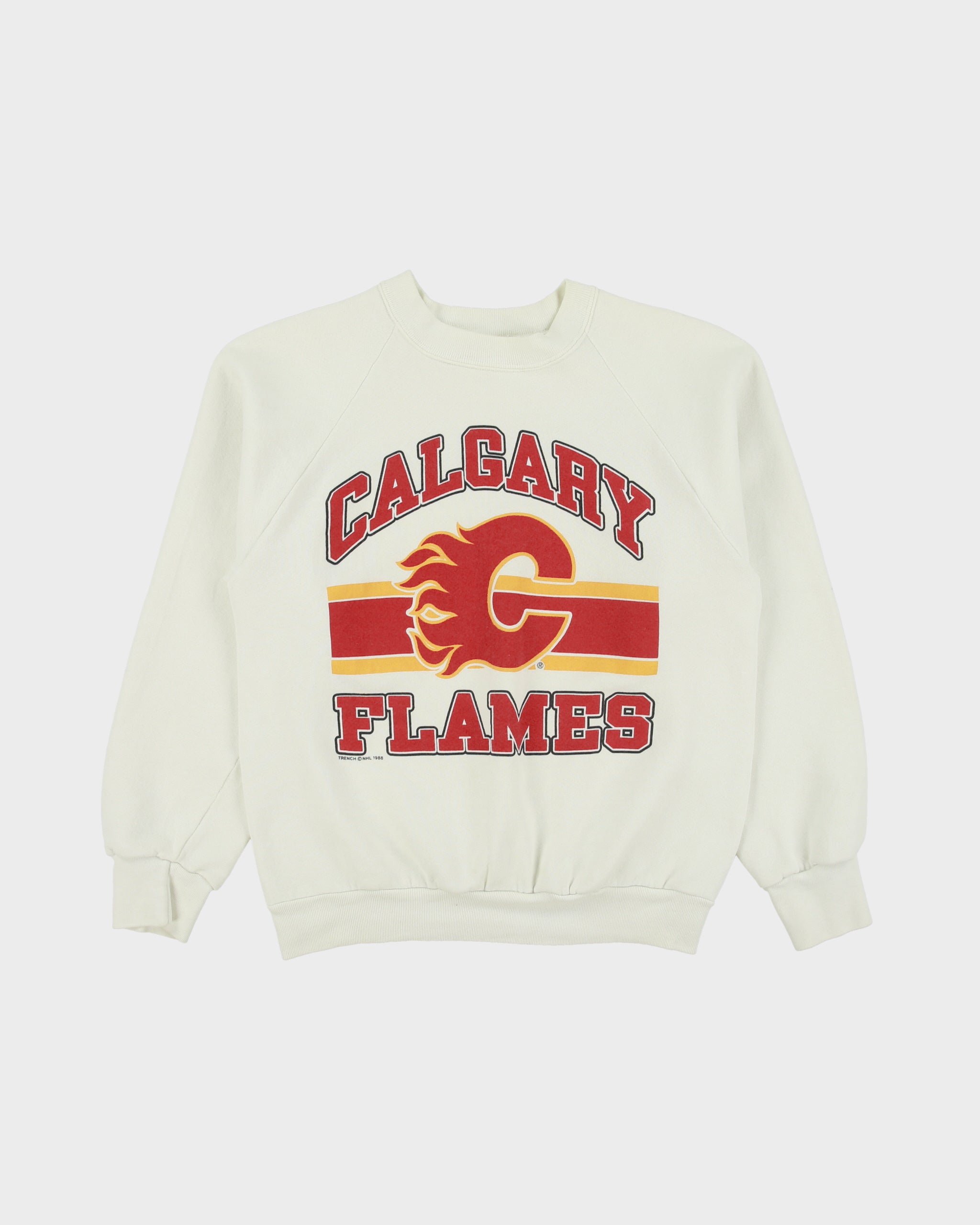 Vintage 1988 Calgary Flames Trench NHL Made In USA Crewneck Ice Hockey Sweatshirt - S