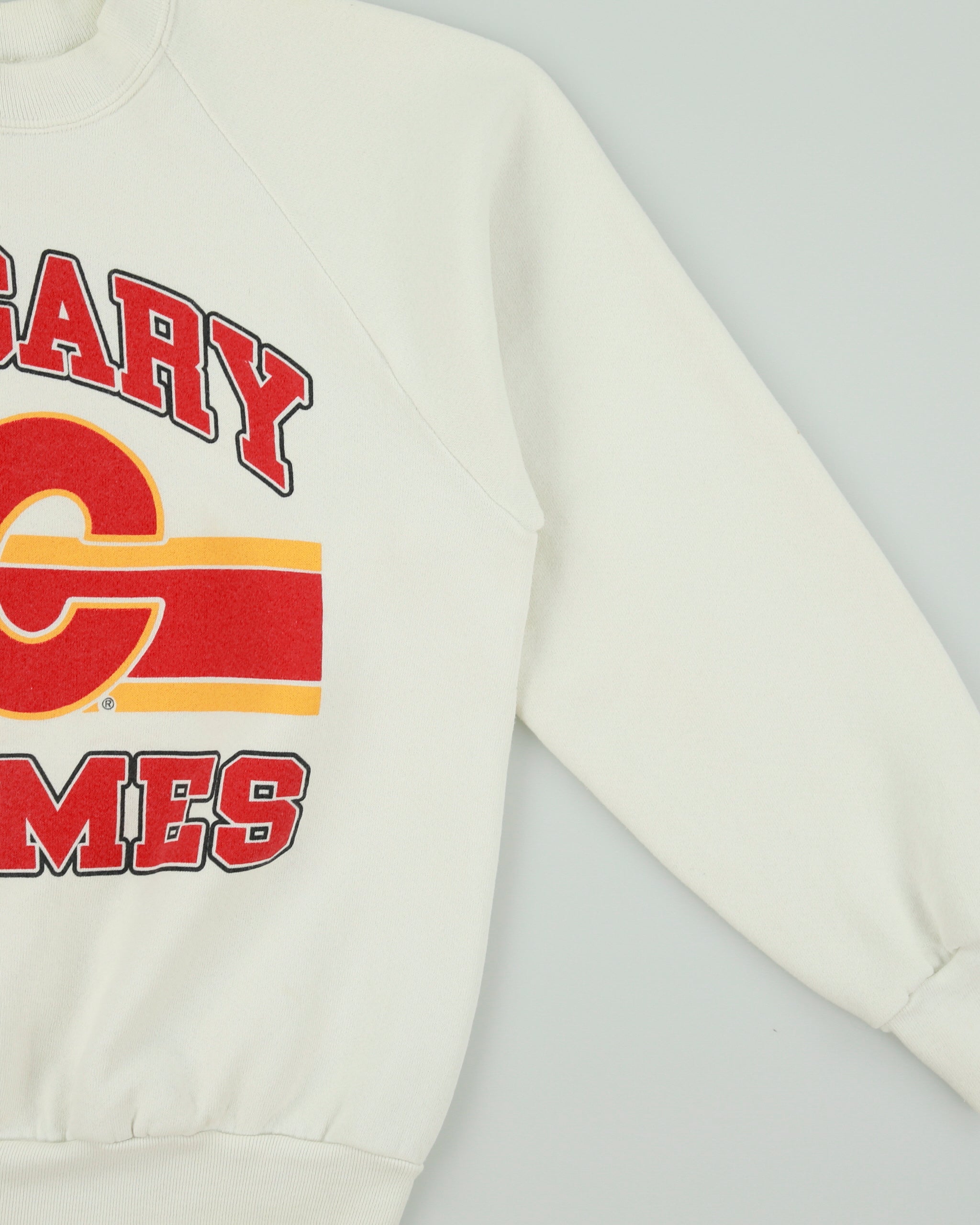 Vintage 1988 Calgary Flames Trench NHL Made In USA Crewneck Ice Hockey Sweatshirt - S