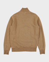 Vintage Y2K 00s Polo Ralph Lauren Tan Button Funnel Neck Sweatshirt - M