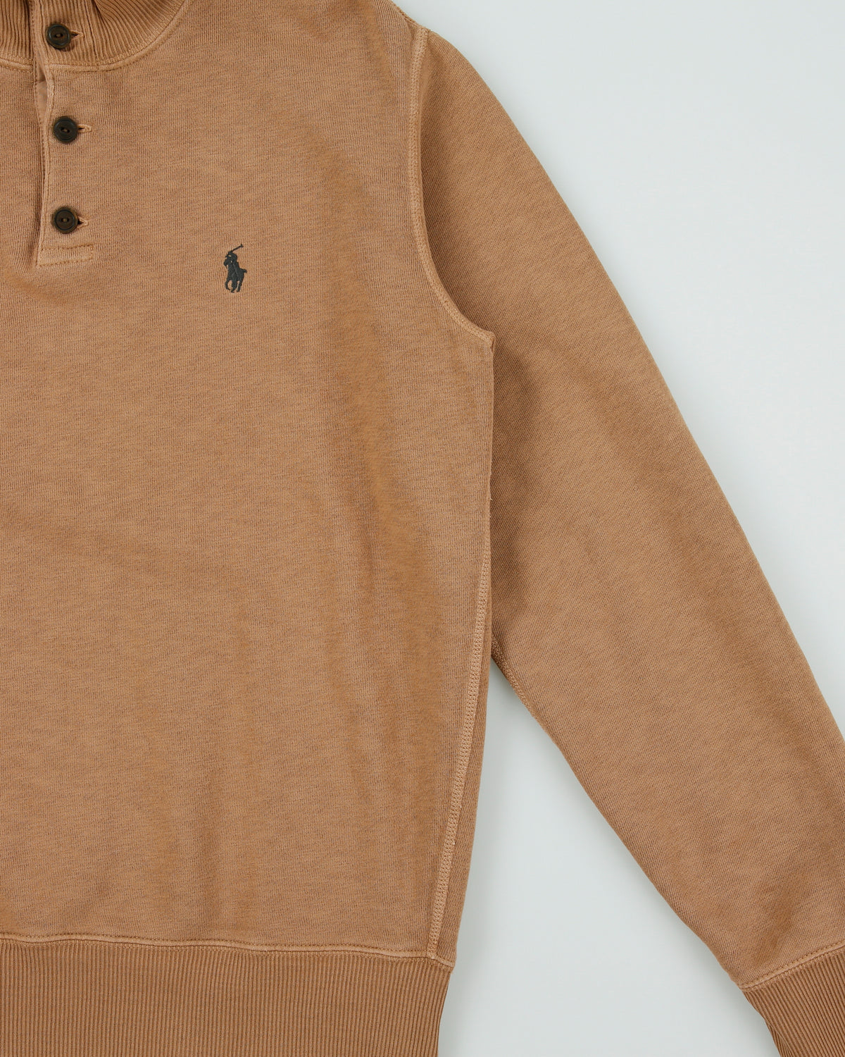 Vintage Y2K 00s Polo Ralph Lauren Tan Button Funnel Neck Sweatshirt - M