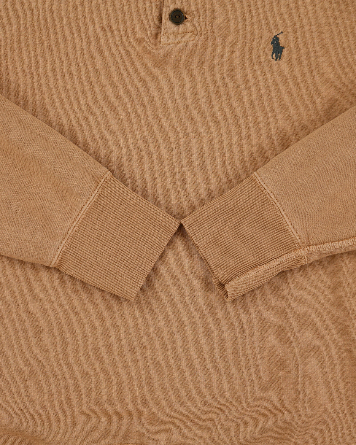 Vintage Y2K 00s Polo Ralph Lauren Tan Button Funnel Neck Sweatshirt - M