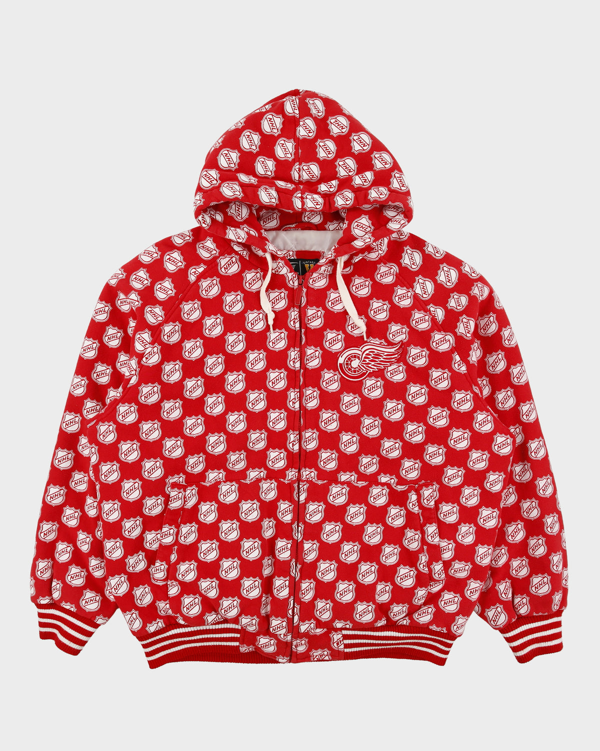 Vintage Y2K 00s G-III Carl Banks Detroit Red Wings NHL Ice Hockey Quilt Lined Zip-Up Hoodie - L
