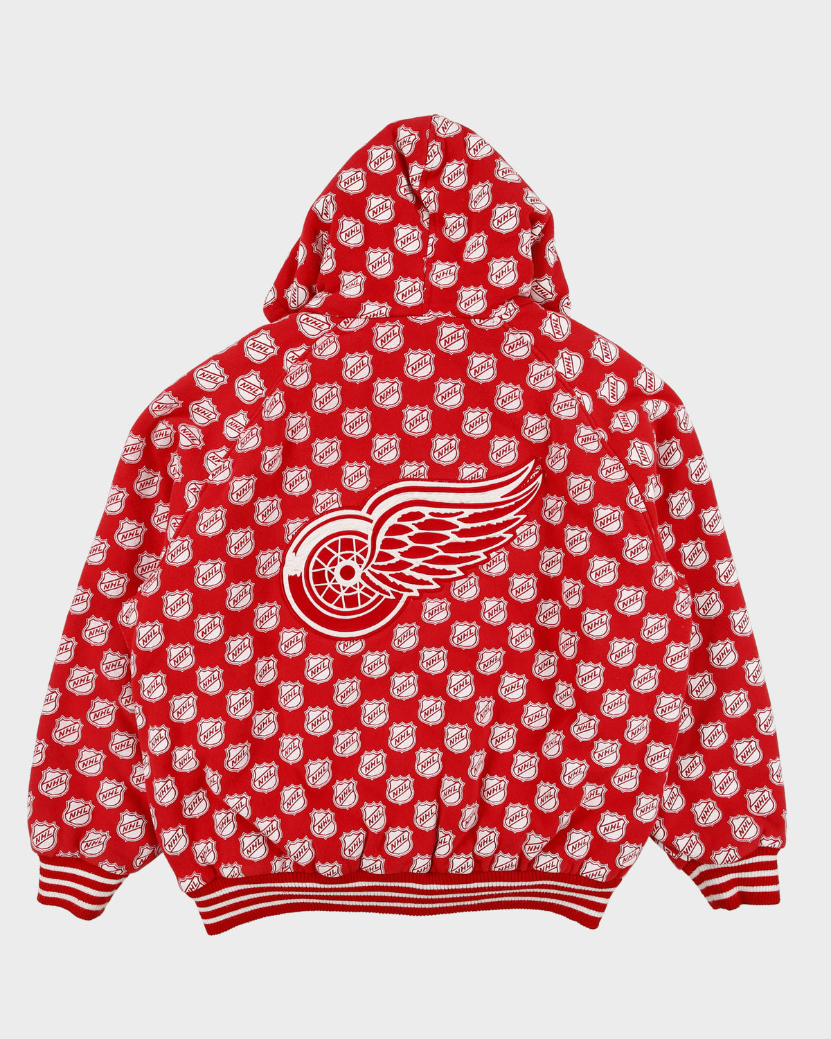 Vintage Y2K 00s G-III Carl Banks Detroit Red Wings NHL Ice Hockey Quilt Lined Zip-Up Hoodie - L