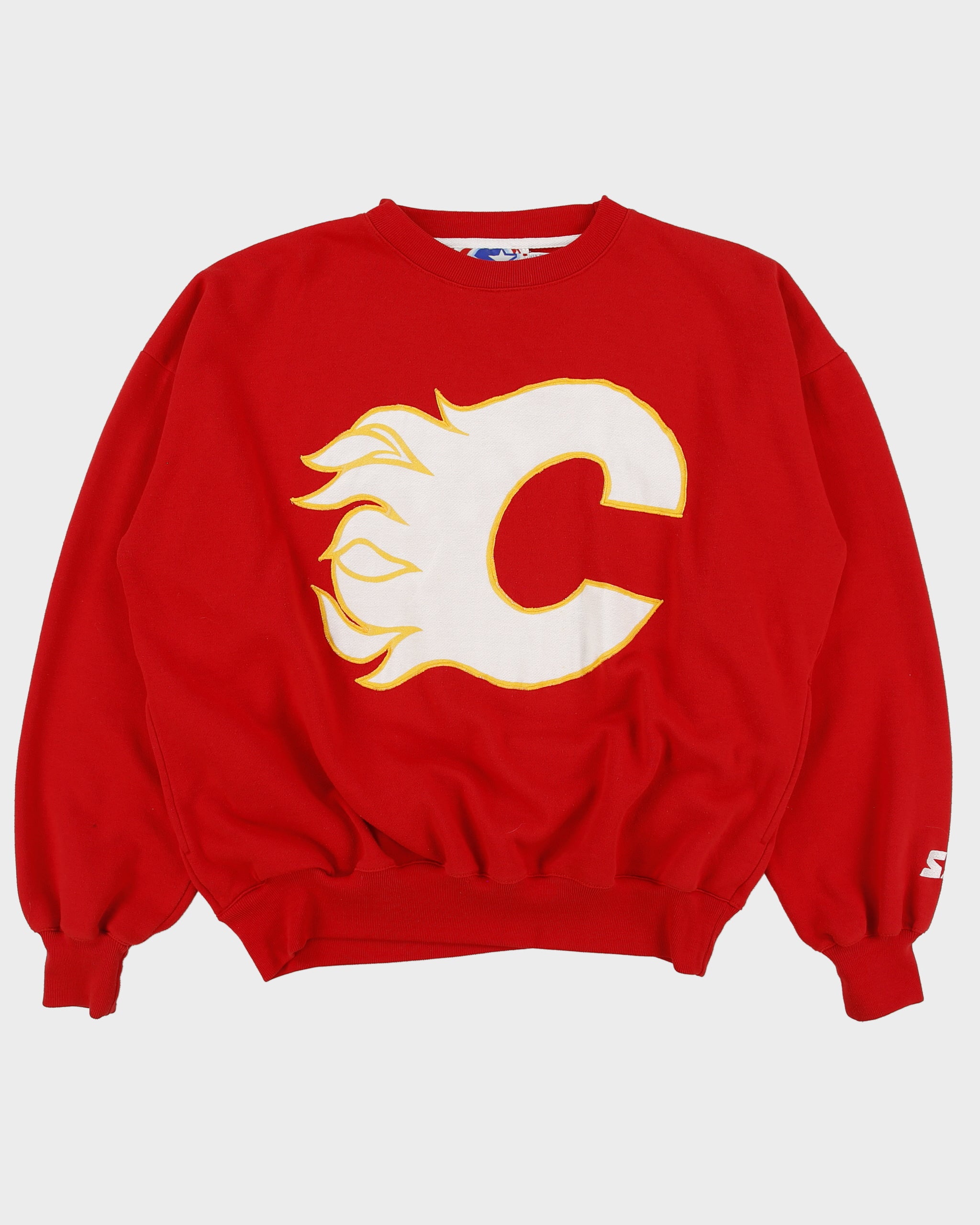 Vintage 1980s Starter Calgary Flames Embroidered NHL Crewneck Pocket Sweatshirt - XL