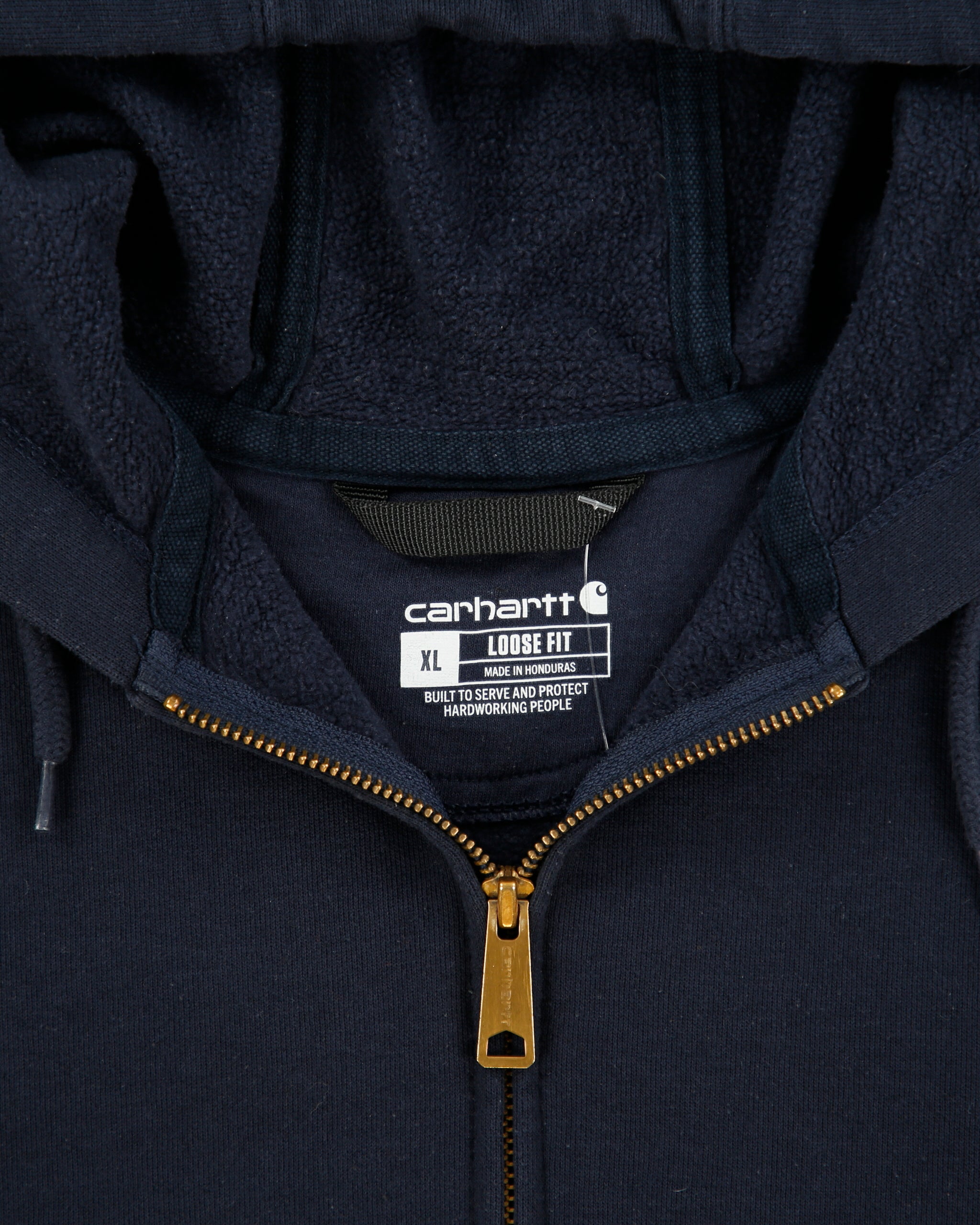 Vintage Carhartt Navy Midweight Fleece Lined Loose Fit Full-Zip Hoodie - XL
