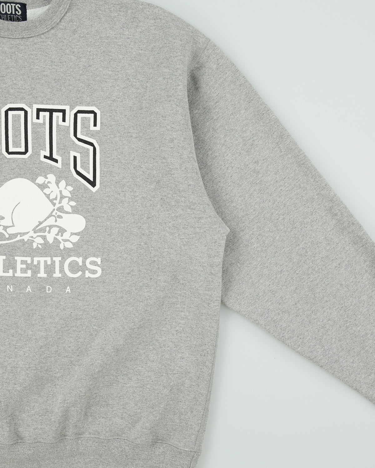 Vintage 1990s Roots Athletics Marl Grey Fleeced Lined Made In America Crewneck Sweatshirt - XL