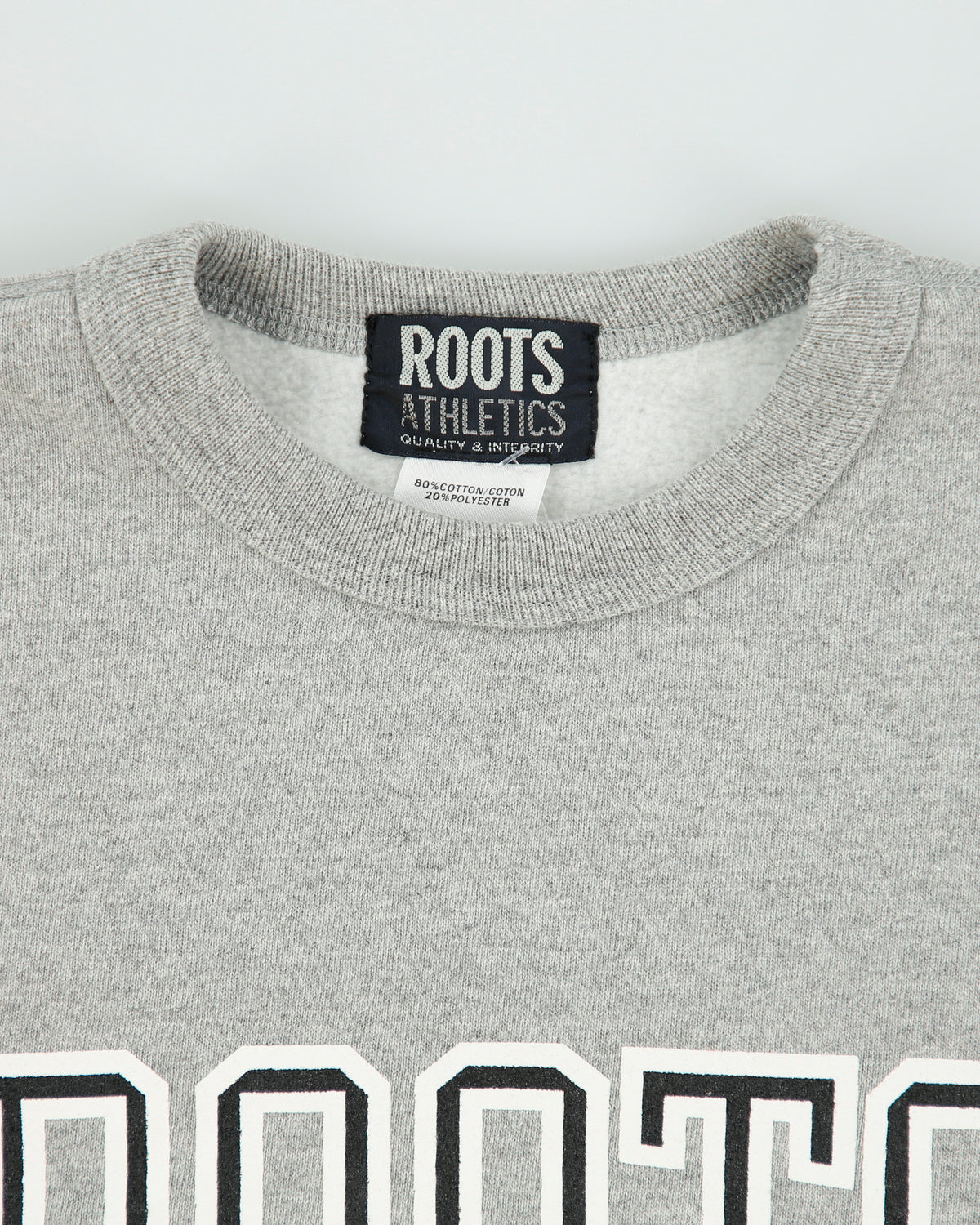 Vintage 1990s Roots Athletics Marl Grey Fleeced Lined Made In America Crewneck Sweatshirt - XL
