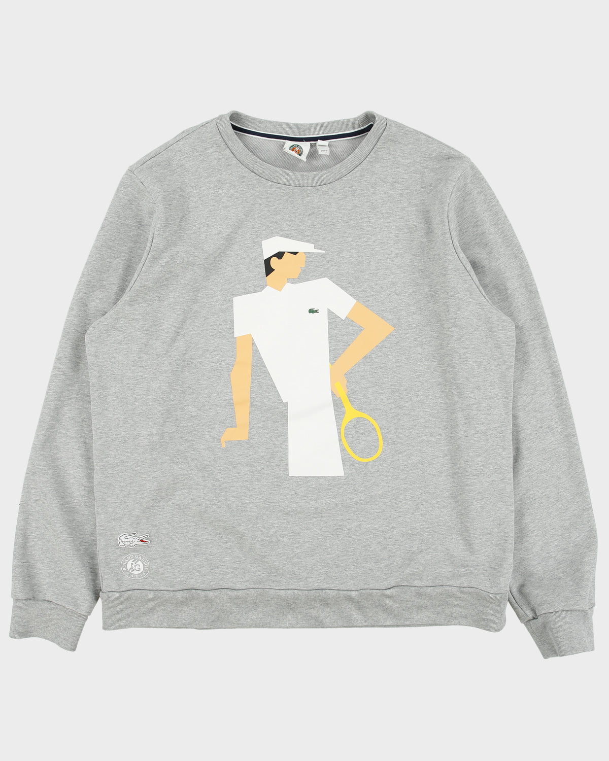 Vintage Lacoste x Rolland Garros Paris Marl Grey Heavyweight Crewneck Sweatshirt - XXL
