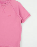 Vintage Stussy Hot Pink Embroidered Stock Logo Short Sleeve Crewneck Sweatshirt - S