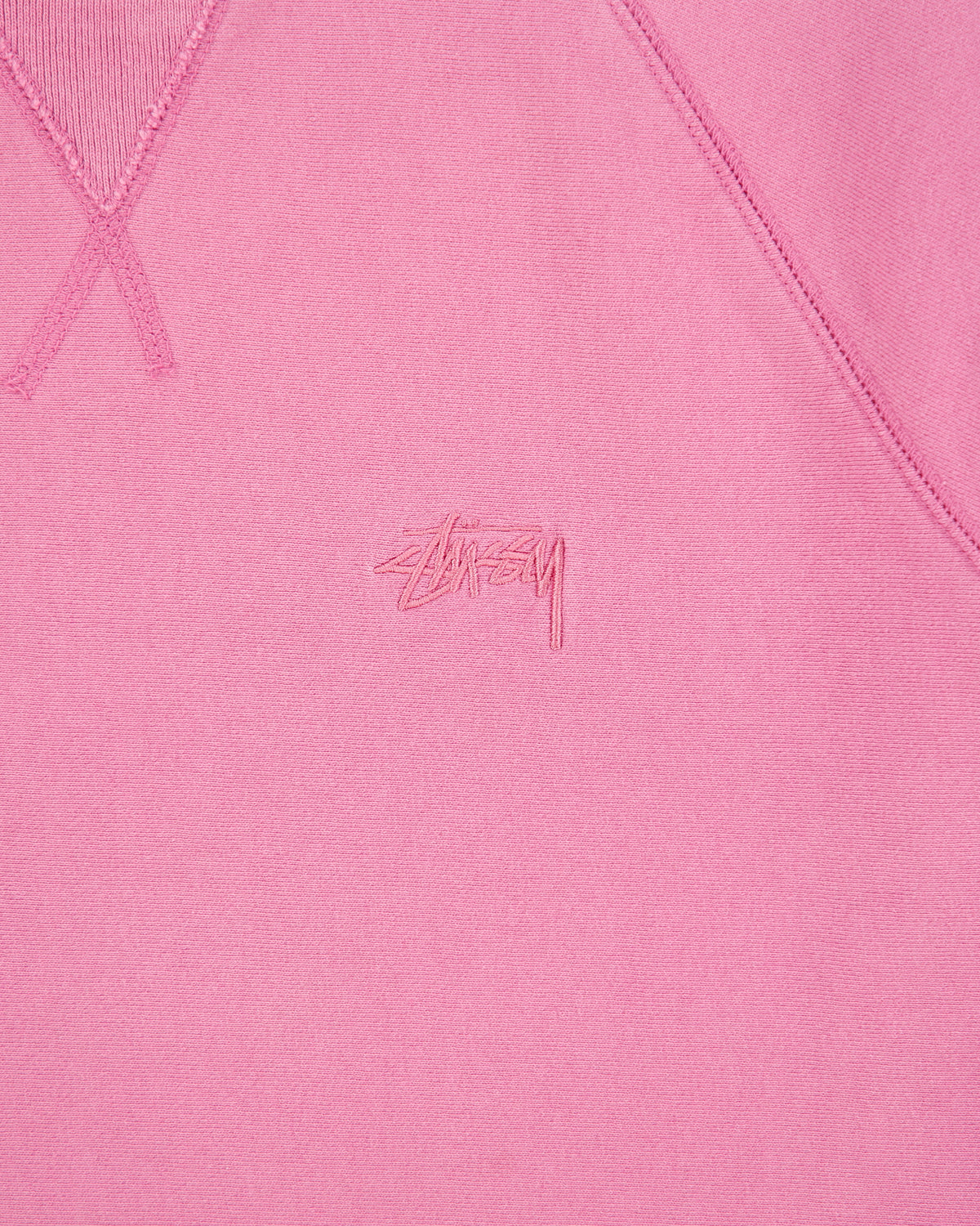 Vintage Stussy Hot Pink Embroidered Stock Logo Short Sleeve Crewneck Sweatshirt - S