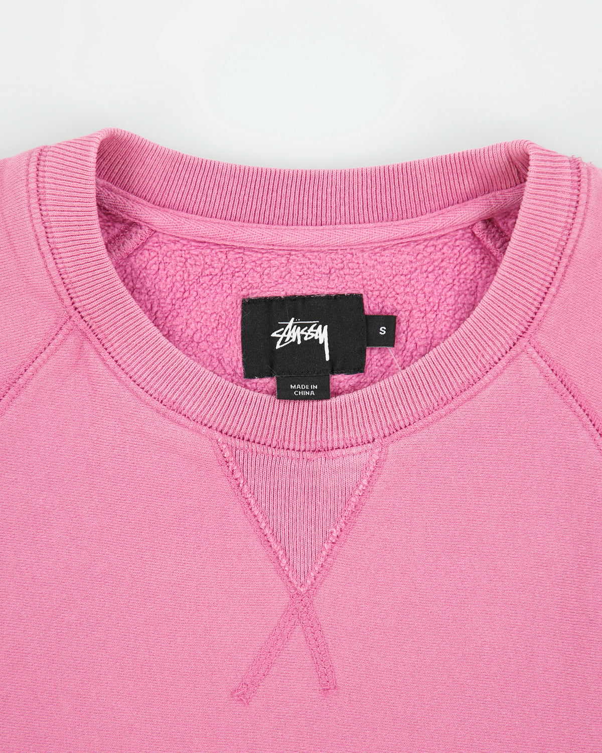 Vintage Stussy Hot Pink Embroidered Stock Logo Short Sleeve Crewneck Sweatshirt - S