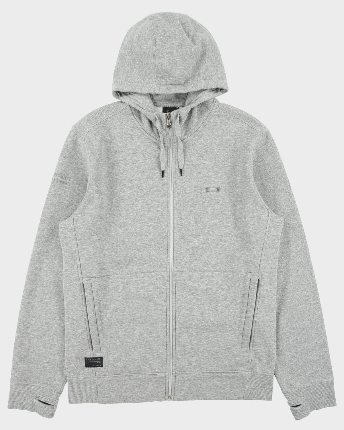 Vintage Y2K 00s Oakley Grey Marl Fleece Lined Embroidered O Logo Zip-Up Thumb Loop Hoodie - M