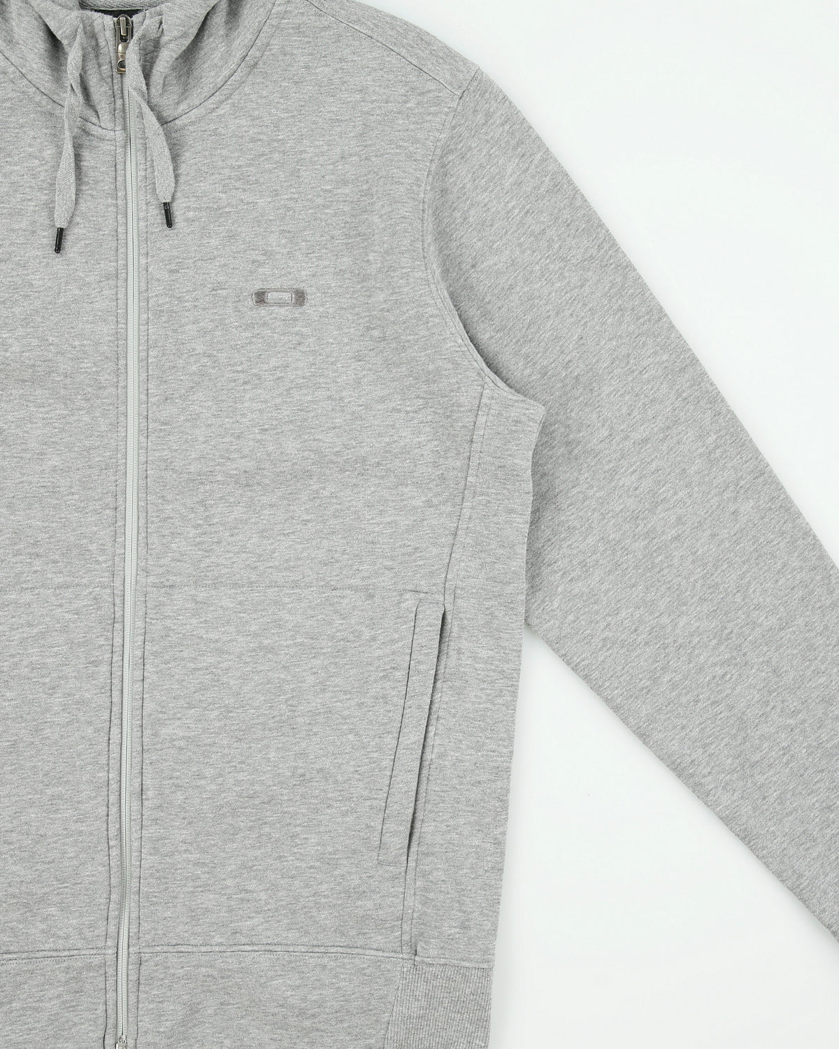 Vintage Y2K 00s Oakley Grey Marl Fleece Lined Embroidered O Logo Zip-Up Thumb Loop Hoodie - M