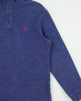 Vintage Polo Ralph Lauren Blue Marl Classic Quarter-Zip Sweatshirt - M