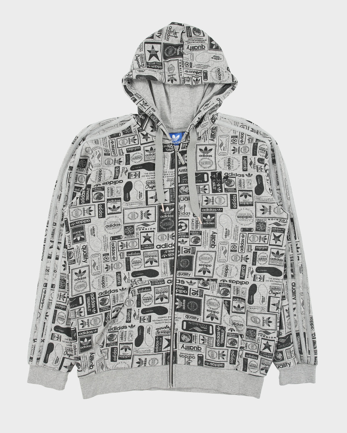 Vintage Adidas Originals Blueprint Model 3-Stripe Zip-Up Hoodie - M