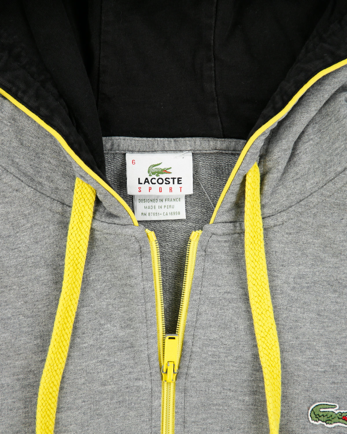 Vintage Y2K 00s Lacoste Sport Marl Grey 1927 Classic Pique Zip-Up Hoodie - XL