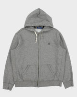 Vintage Polo Ralph Lauren Marl Grey Heavyweight Fleece Lined Classic Zip-Up Hoodie - XL