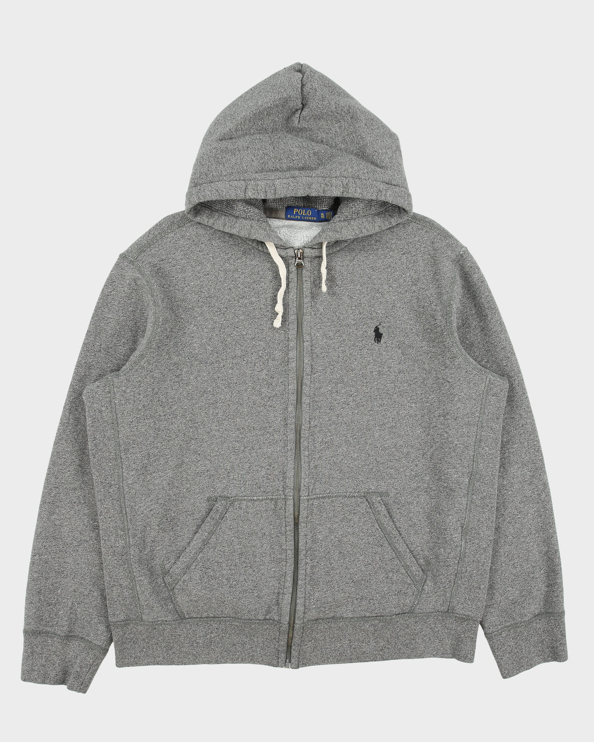 Vintage Polo Ralph Lauren Marl Grey Heavyweight Fleece Lined Classic Zip-Up Hoodie - XL
