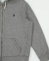 Vintage Polo Ralph Lauren Marl Grey Heavyweight Fleece Lined Classic Zip-Up Hoodie - XL