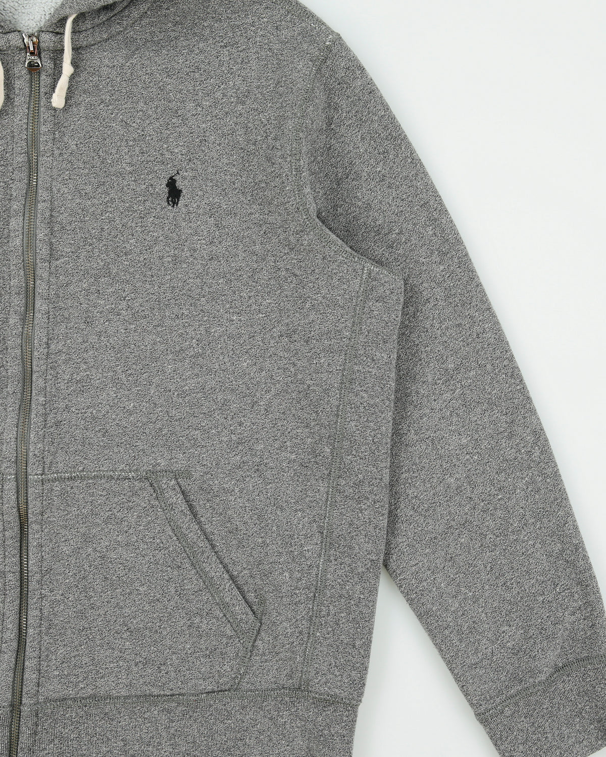 Vintage Polo Ralph Lauren Marl Grey Heavyweight Fleece Lined Classic Zip-Up Hoodie - XL