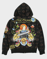Vintage Y2K 00s Ed Hardy By Christian Audigier Faux Fur Lined Zip-Up Tattoo Hoodie - M