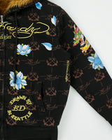 Vintage Y2K 00s Ed Hardy By Christian Audigier Faux Fur Lined Zip-Up Tattoo Hoodie - M