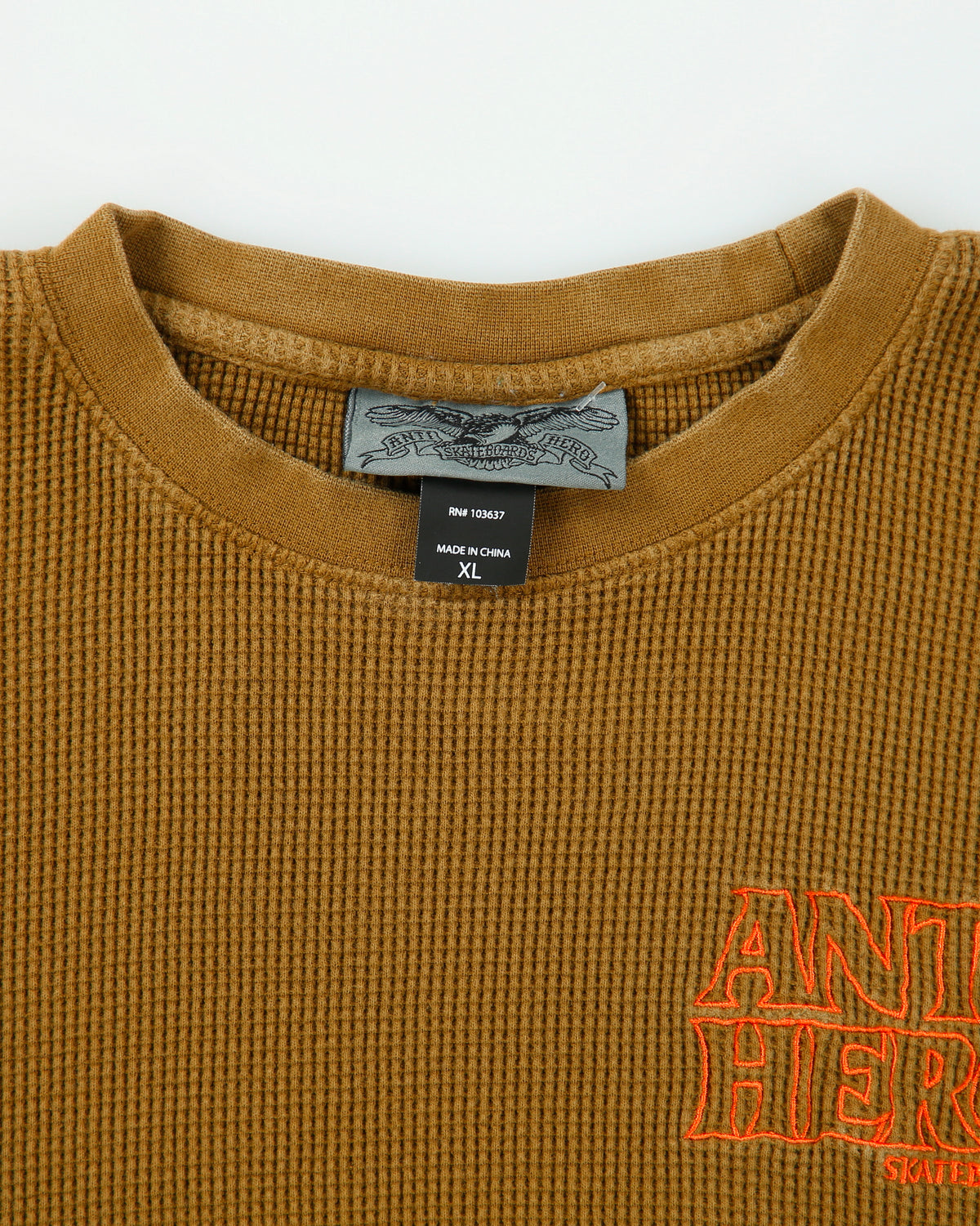 Vintage ANTI HERO Skateboards Khaki Embroidered Crewneck Waffle Sweatshirt - XL