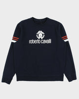 Vintage F/W 2008 Y2K Roberto Cavalli Spell Out Striped Crewneck Sweatshirt - XL