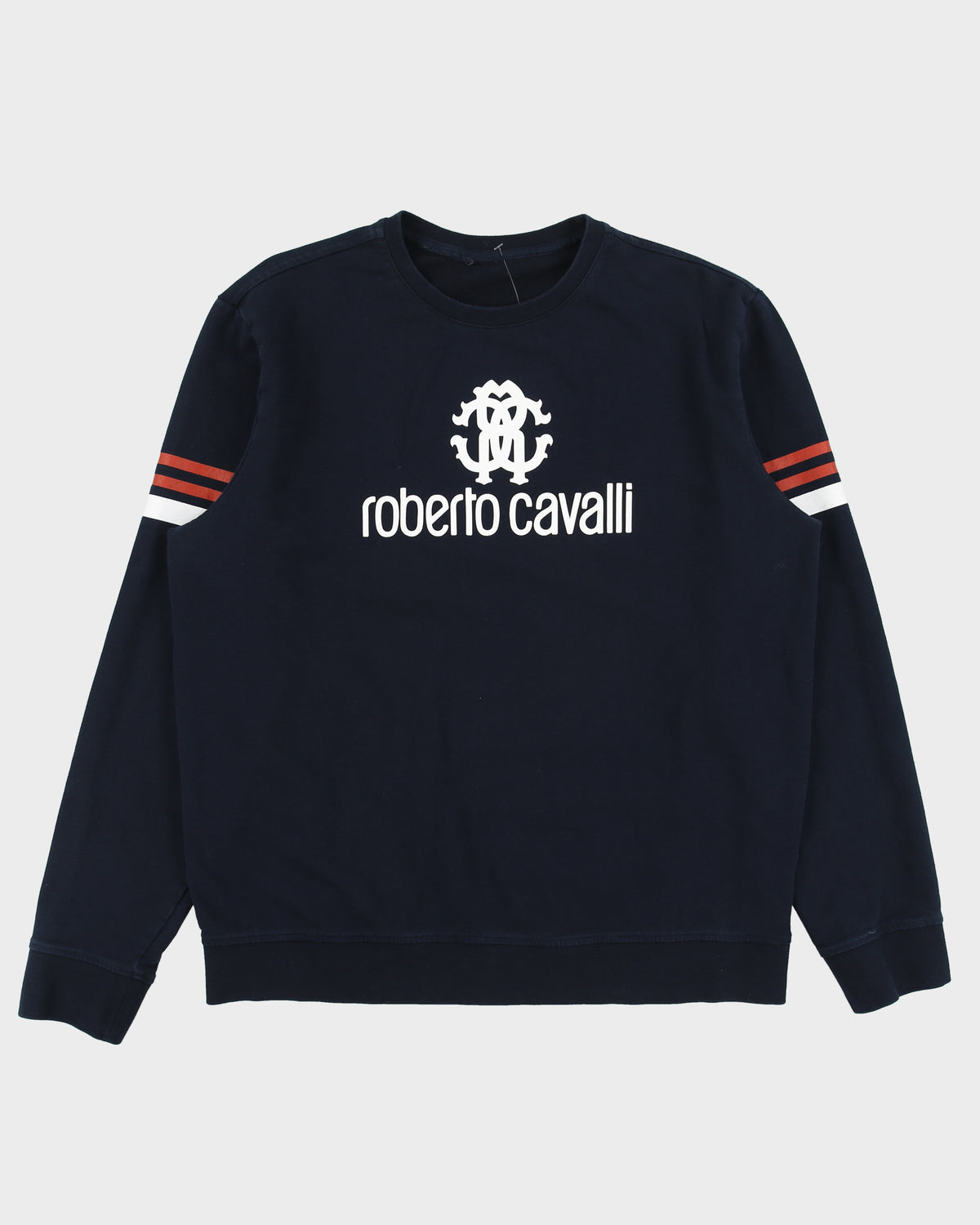 Vintage F/W 2008 Y2K Roberto Cavalli Spell Out Striped Crewneck Sweatshirt - XL