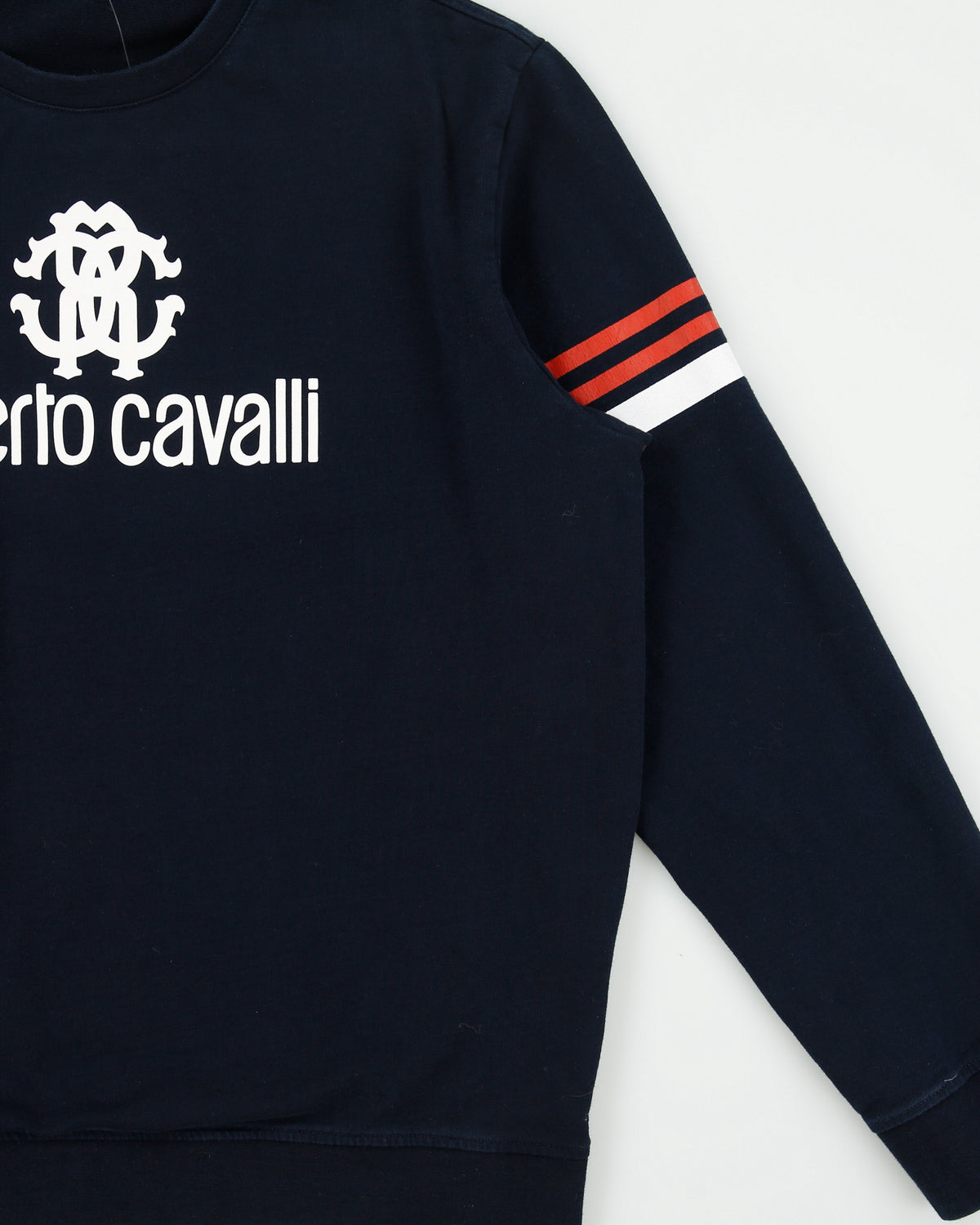 Vintage F/W 2008 Y2K Roberto Cavalli Spell Out Striped Crewneck Sweatshirt - XL