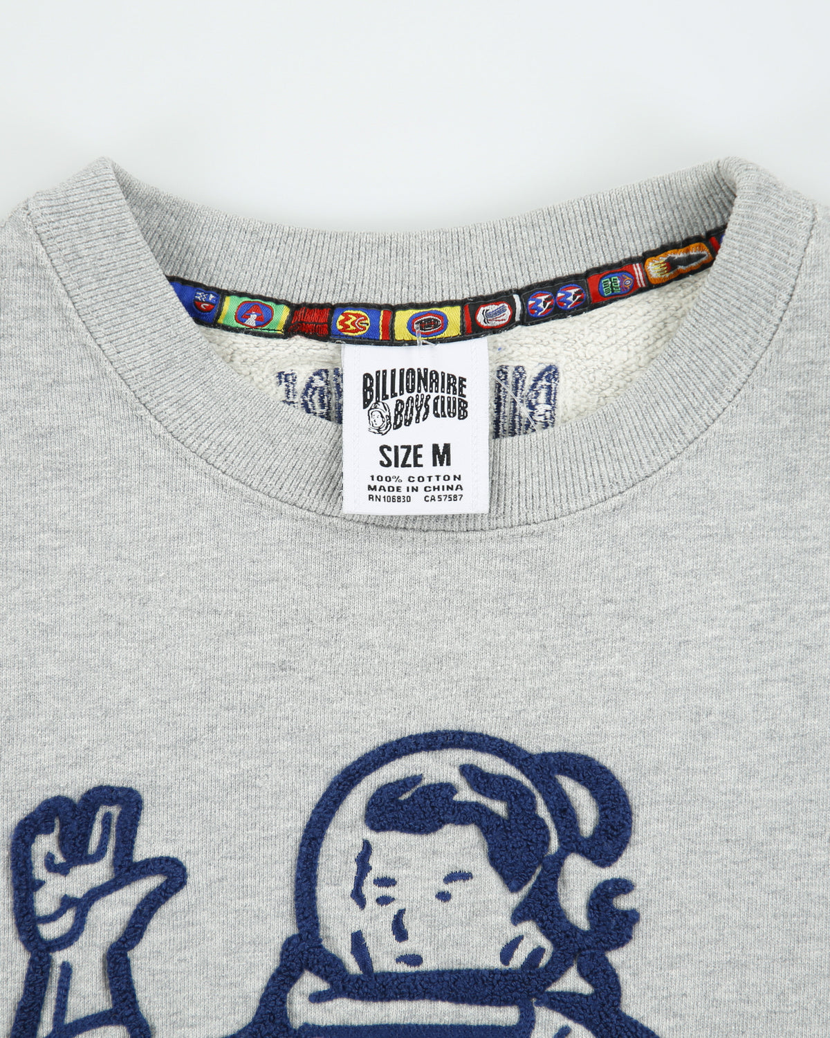 Billionaire Boys Club BBC Grey Marl Heavyweight Embroidered Astro Crewneck Sweatshirt - M