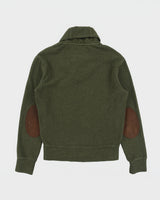 Vintage Polo Ralph Lauren Khaki Luxury Jersey Suede Patch Shawl Neck Sweatshirt - XS