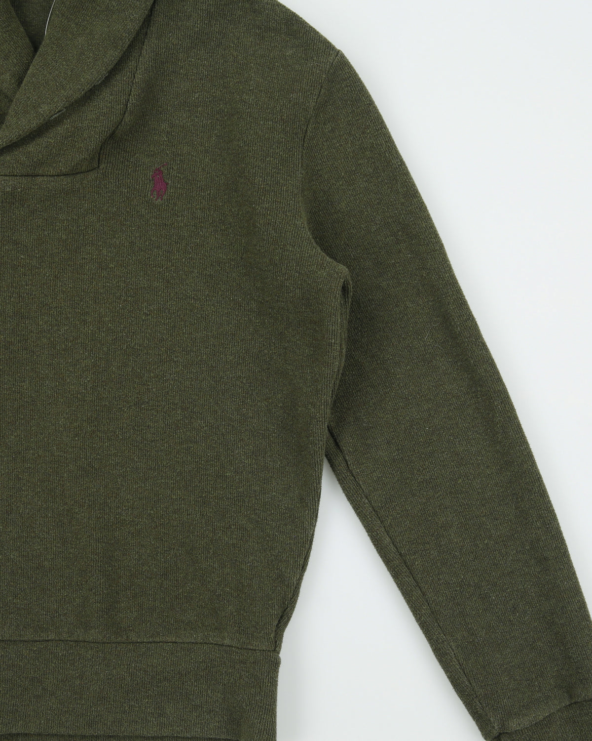 Vintage Polo Ralph Lauren Khaki Luxury Jersey Suede Patch Shawl Neck Sweatshirt - XS
