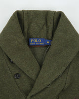 Vintage Polo Ralph Lauren Khaki Luxury Jersey Suede Patch Shawl Neck Sweatshirt - XS