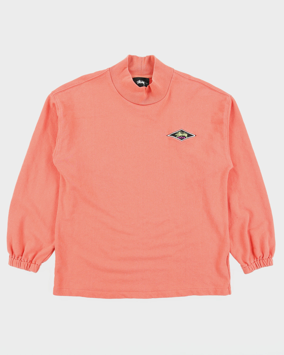 Vintage Stussy Gear Salmon Pink Embroidered High Neck Sweatshirt - S