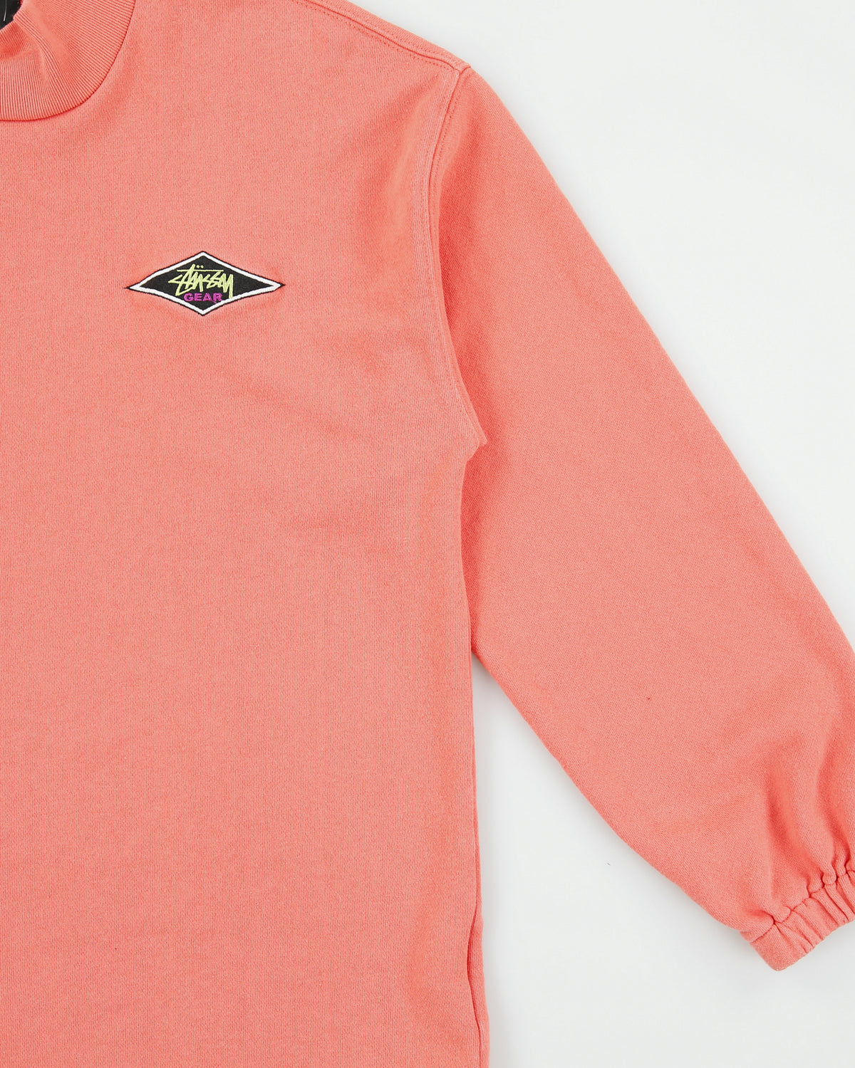 Vintage Stussy Gear Salmon Pink Embroidered High Neck Sweatshirt - S