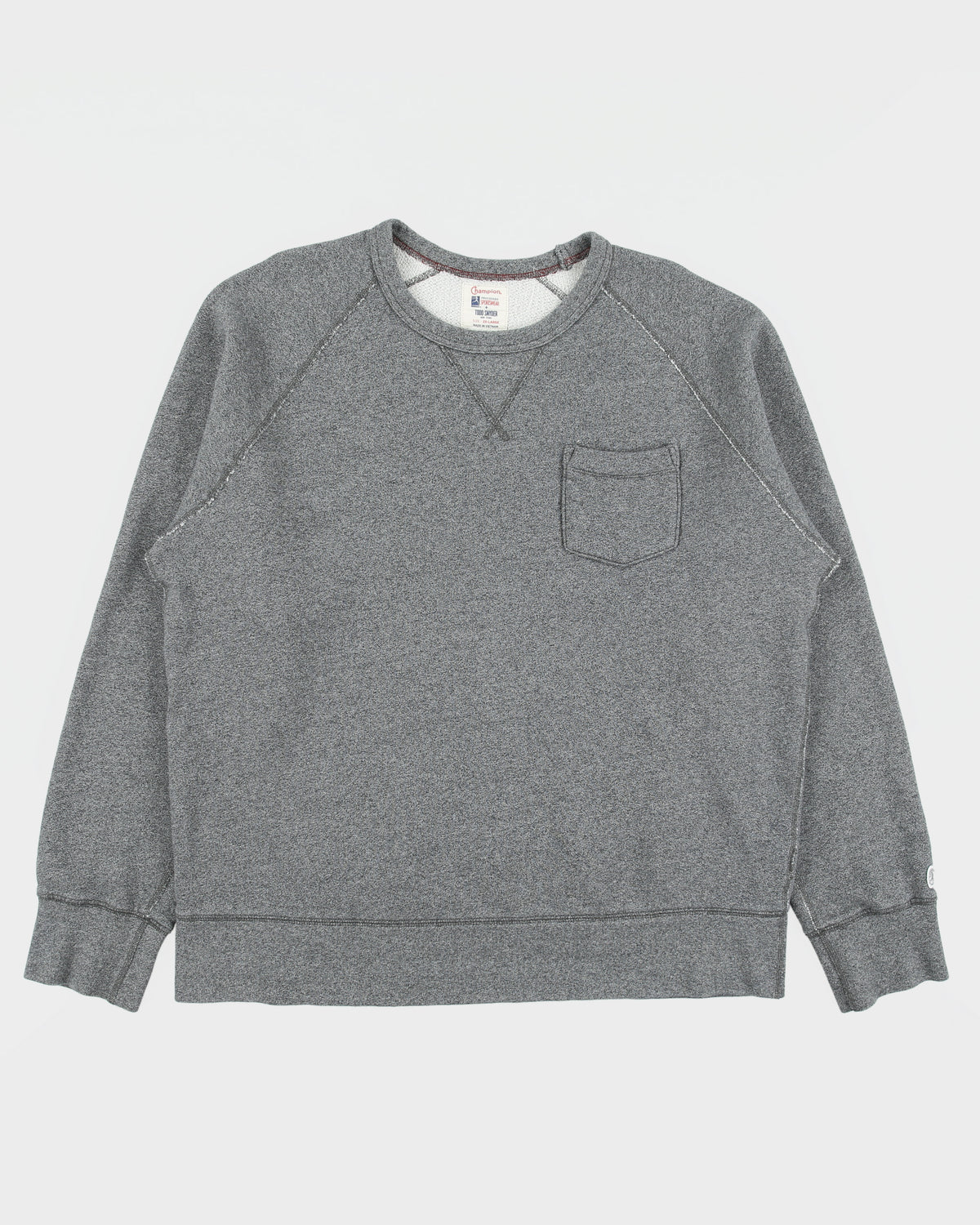 Todd Snyder x Champion Processed Sportswear Marl Grey Heavyweight Crewneck Pocket Sweatshirt - XXL