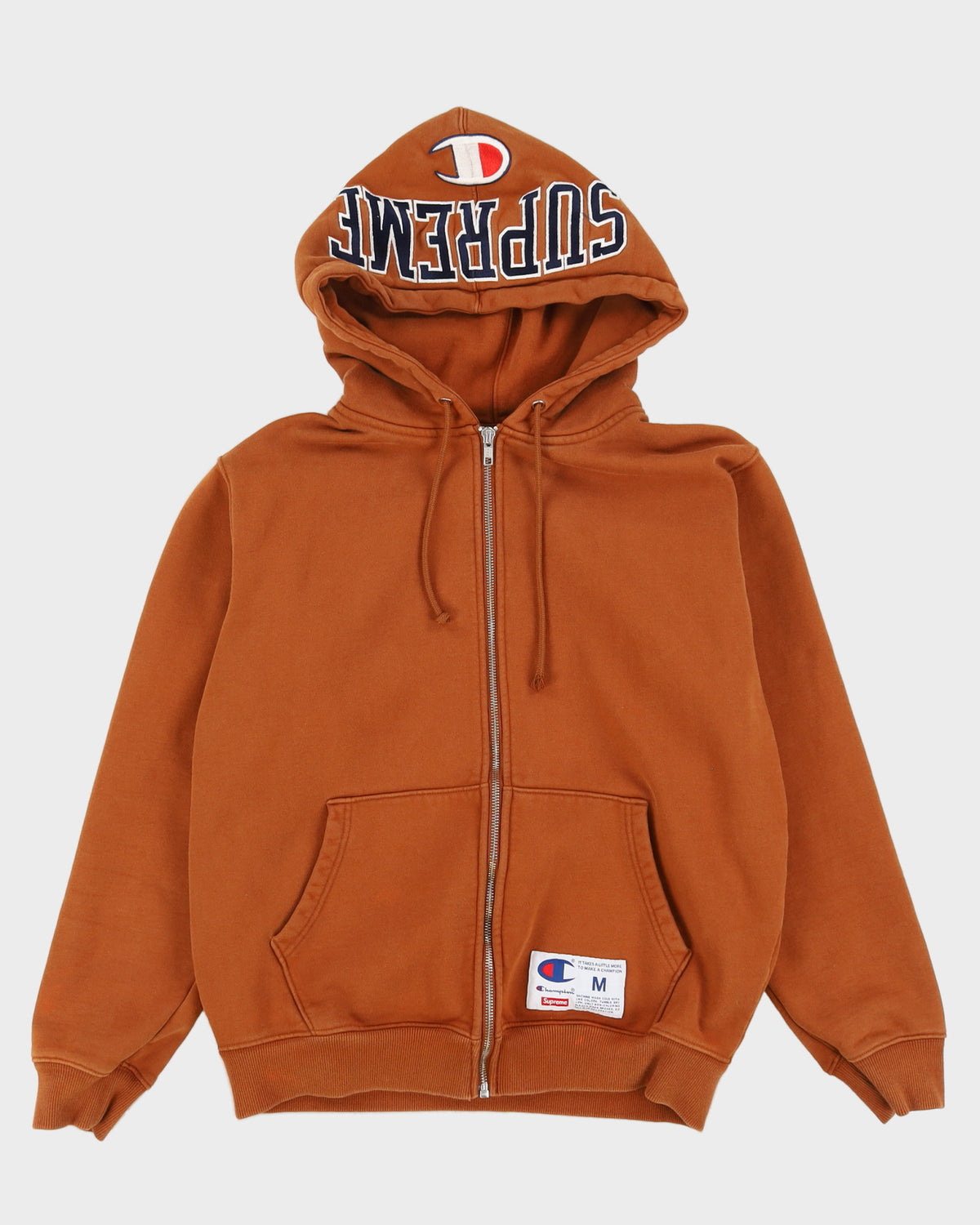Champion x Supreme Arc Logo Brown Zip Up Hoodie - M
