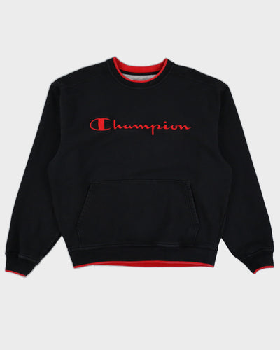 Vintage 90s Champion Black & Red Sweatshirt With Pocket - L