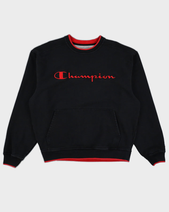 Vintage 90s Champion Black & Red Sweatshirt With Pocket - L
