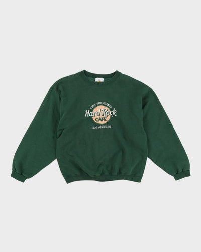 Vintage 90s Hard Rock Cafe Los Angeles Green Embroidered Sweatshirt - M