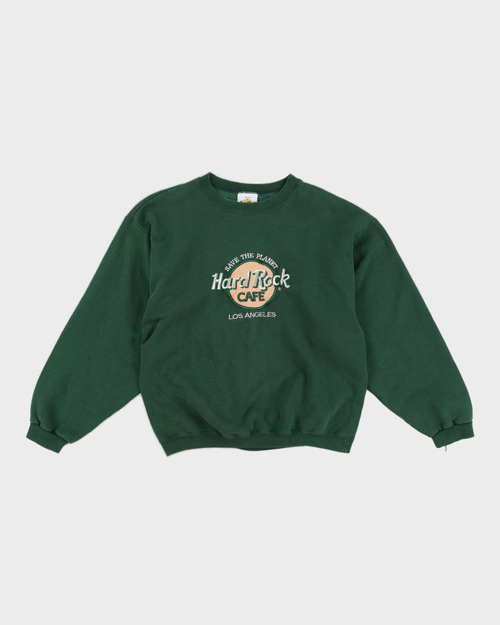 Vintage 90s Hard Rock Cafe Los Angeles Green Embroidered Sweatshirt - M