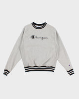 Champion Grey Crew Neck Sweatshirt Stripe Details - S