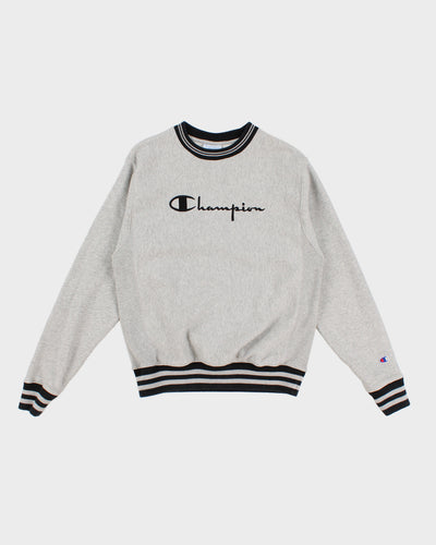 Champion Grey Crew Neck Sweatshirt Stripe Details - S