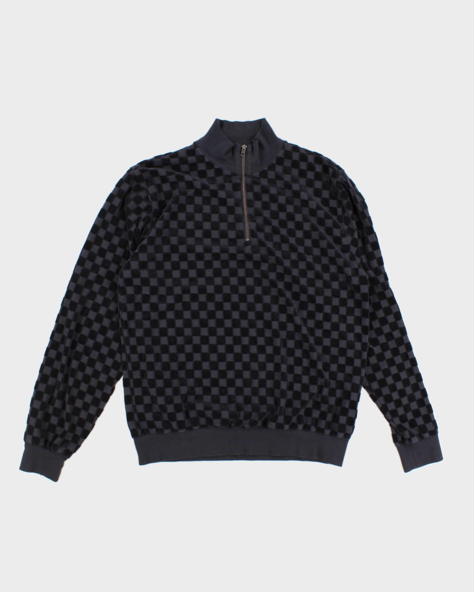 Stussy Men's Navy Checkerboard Quarter Zip Long Sleeve - L