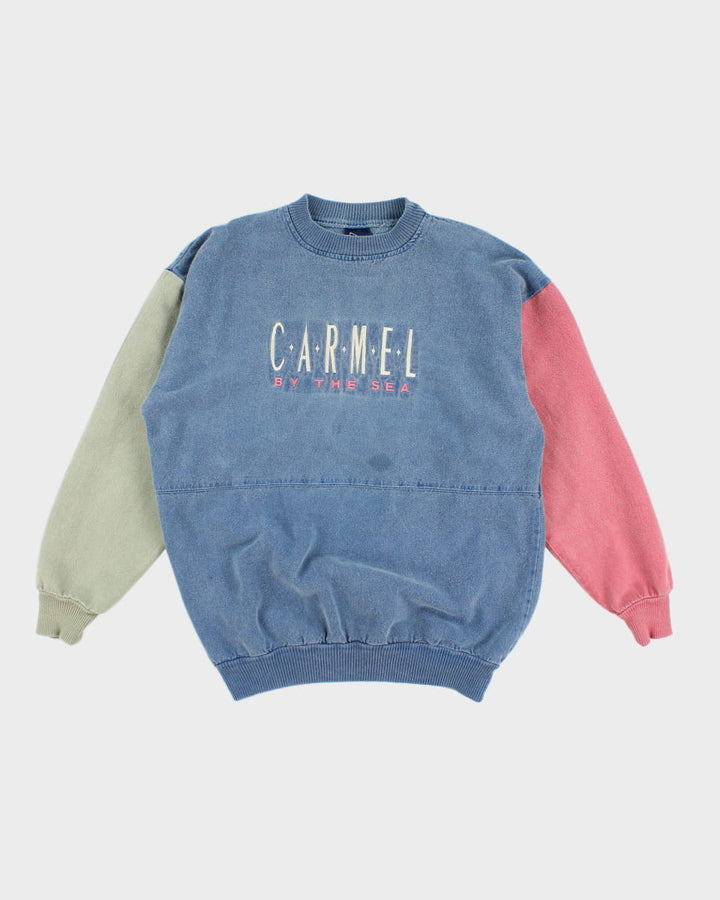 Vintage Wek The World 'Carmel By The Sea' Embroidered Colour Block Sweatshirt - L