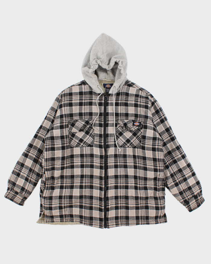 Men's Grey Dickies Checked Zip Up Hoodie - L