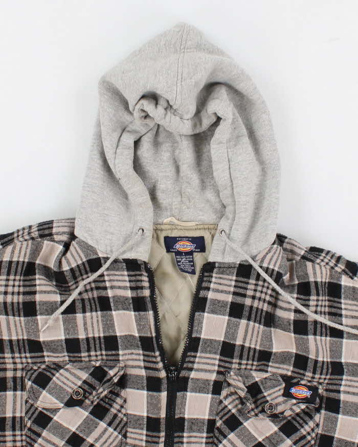 Men's Grey Dickies Checked Zip Up Hoodie - L