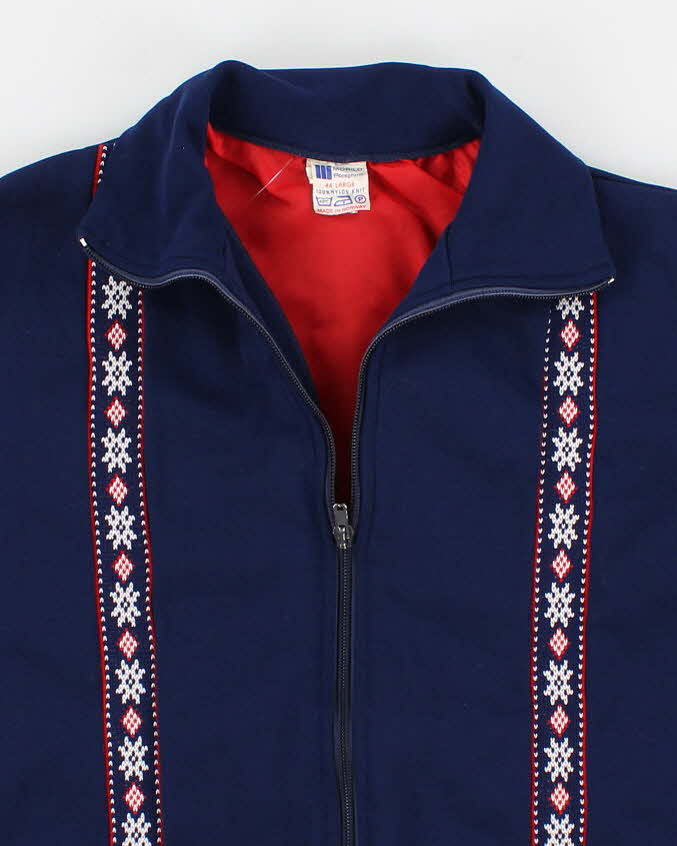 70's Vintage Men's Navy Zip Up Ski Sweater - L