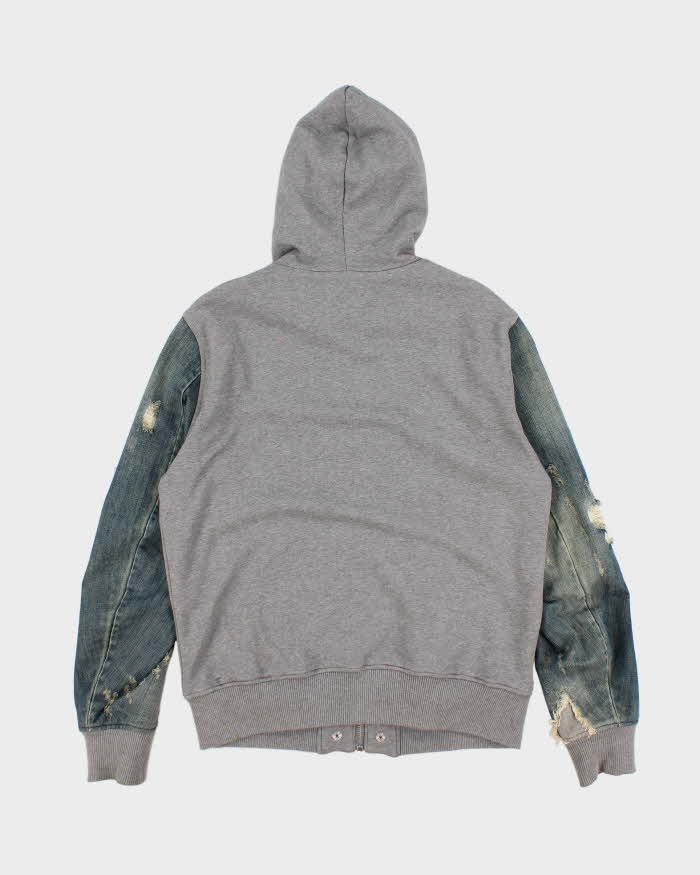 Mens Distressed Denim and Grey Cotton Diesel Hoodie - L